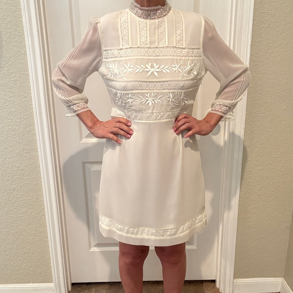 Topshop Cream Long Sleeve Dress